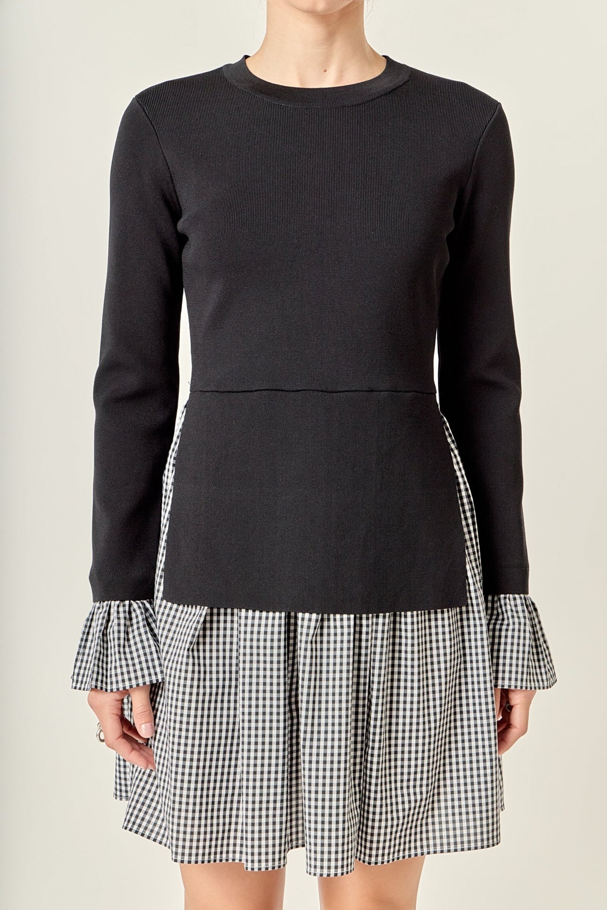 ENGLISH FACTORY - Mixed Media Gingham Check Mini Dress - DRESSES available at Objectrare