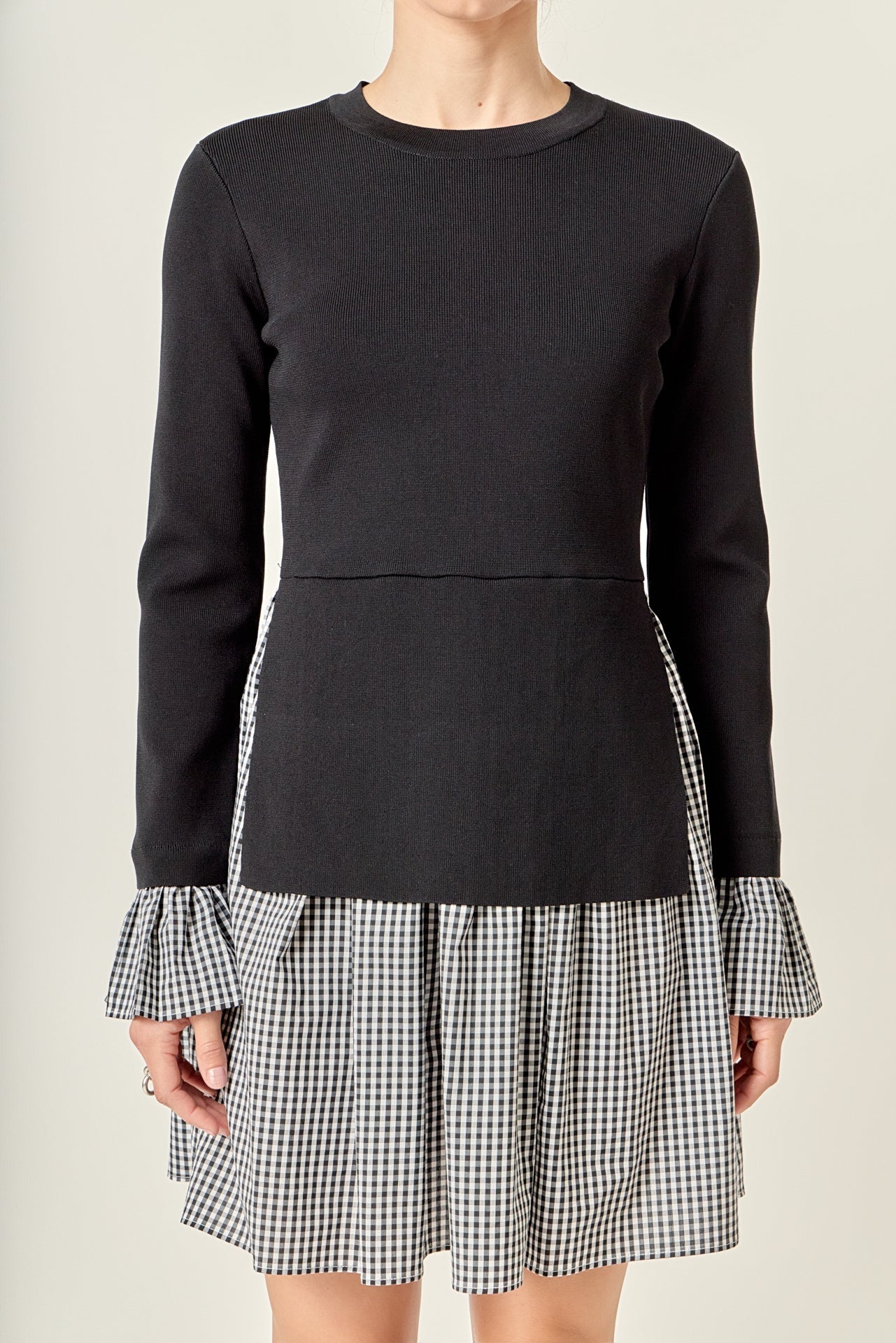 ENGLISH FACTORY - Mixed Media Gingham Check Mini Dress - DRESSES available at Objectrare