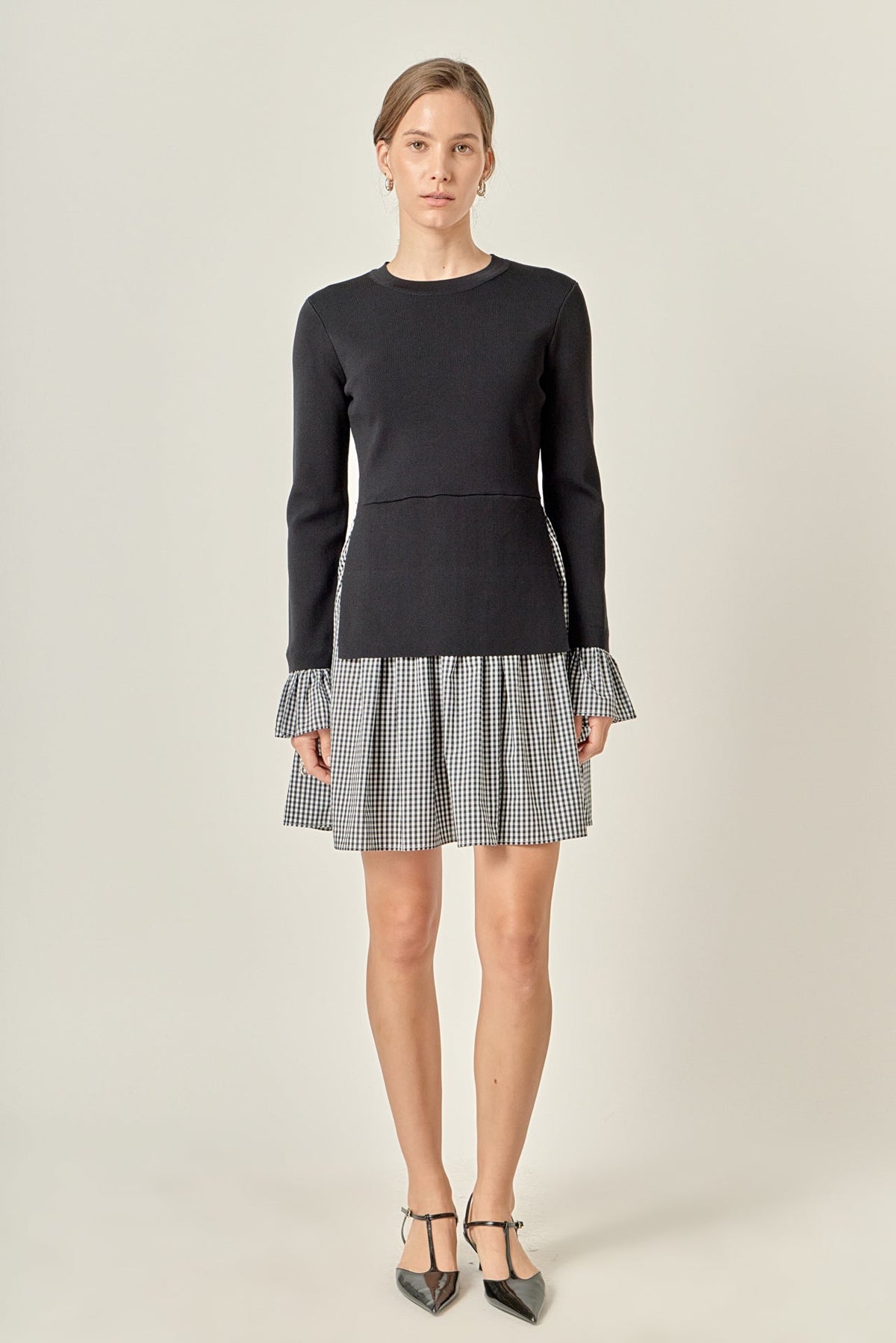 ENGLISH FACTORY - Mixed Media Gingham Check Mini Dress - DRESSES available at Objectrare