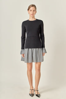 ENGLISH FACTORY - Mixed Media Gingham Check Mini Dress - DRESSES available at Objectrare