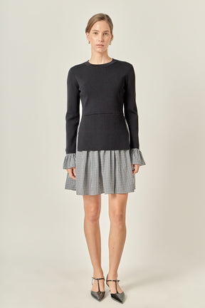 ENGLISH FACTORY - Mixed Media Gingham Check Mini Dress - DRESSES available at Objectrare