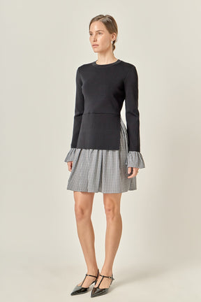 ENGLISH FACTORY - Mixed Media Gingham Check Mini Dress - DRESSES available at Objectrare