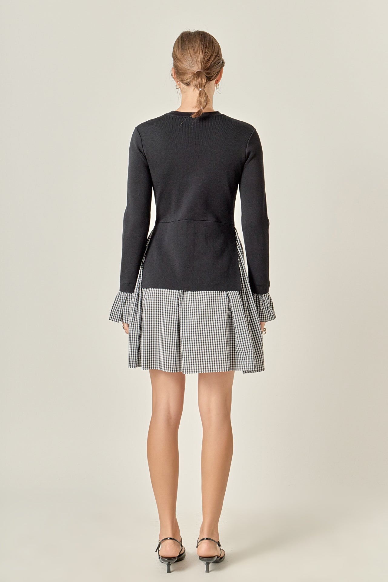 ENGLISH FACTORY - Mixed Media Gingham Check Mini Dress - DRESSES available at Objectrare