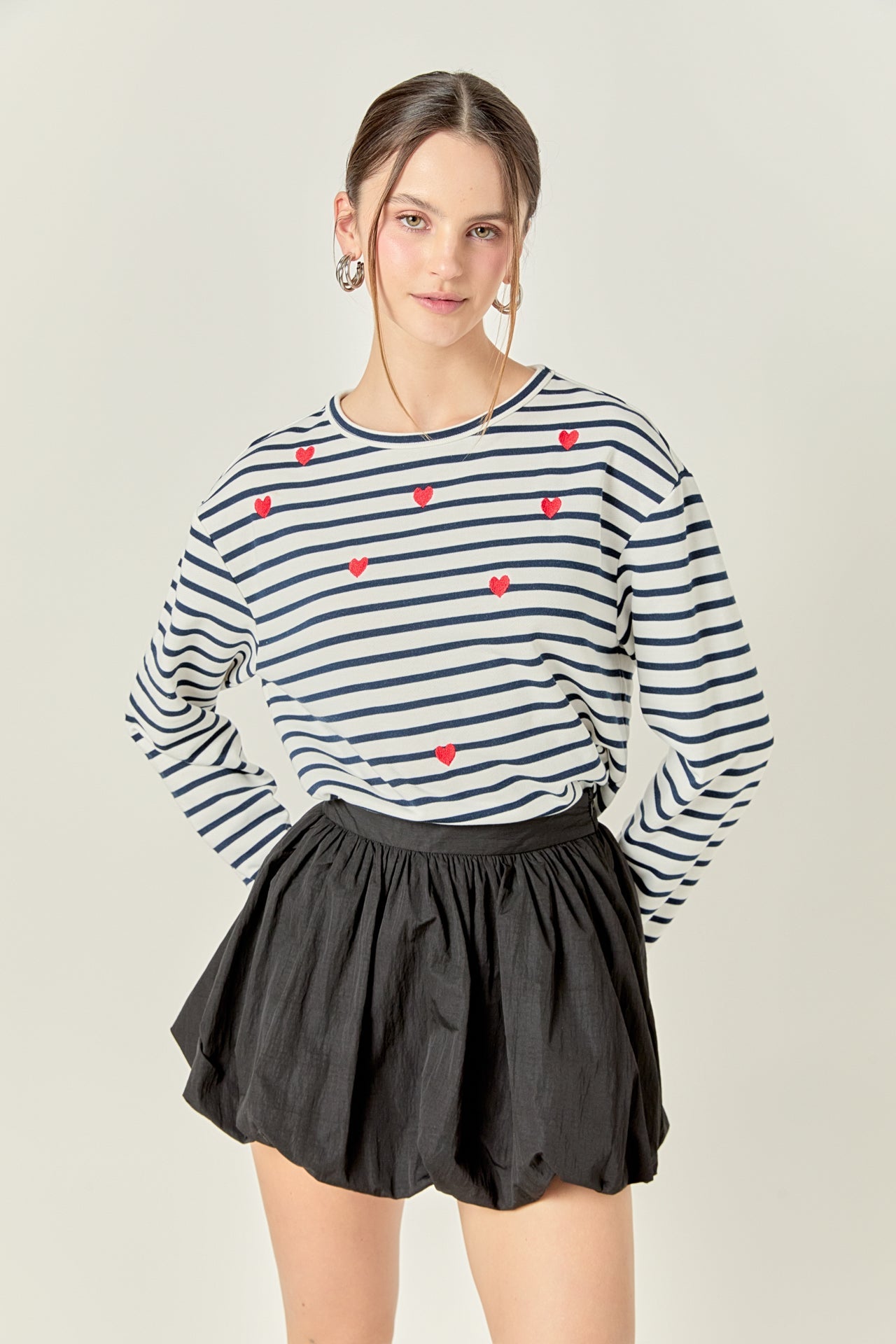 ENGLISH FACTORY - English Factory - Heart Embroidered Stripe T-Shirt - TOPS available at Objectrare