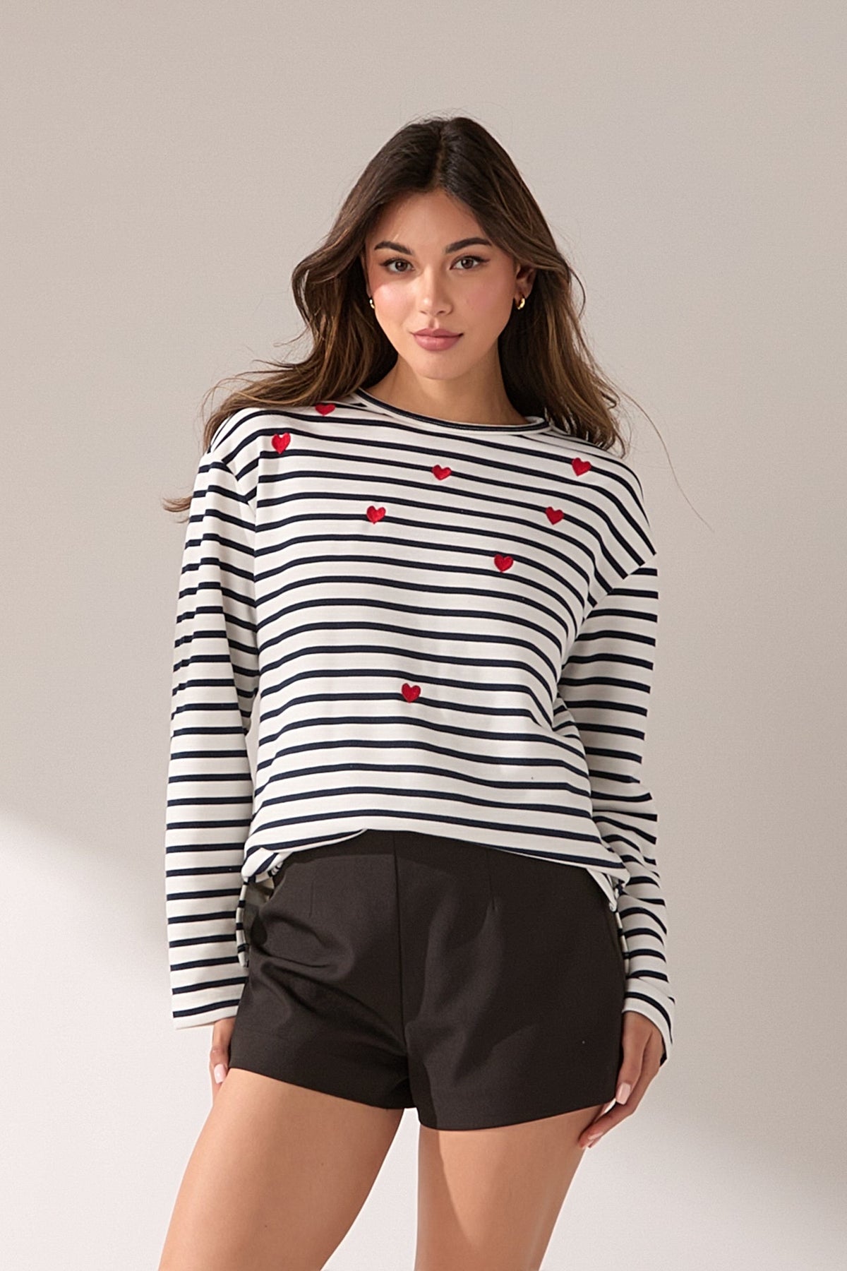 ENGLISH FACTORY - Heart Embroidered Stripe T-Shirt - TOPS available at Objectrare