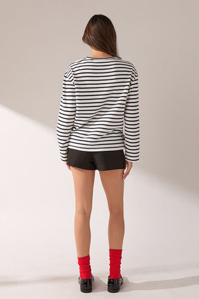 ENGLISH FACTORY - Heart Embroidered Stripe T-Shirt - TOPS available at Objectrare