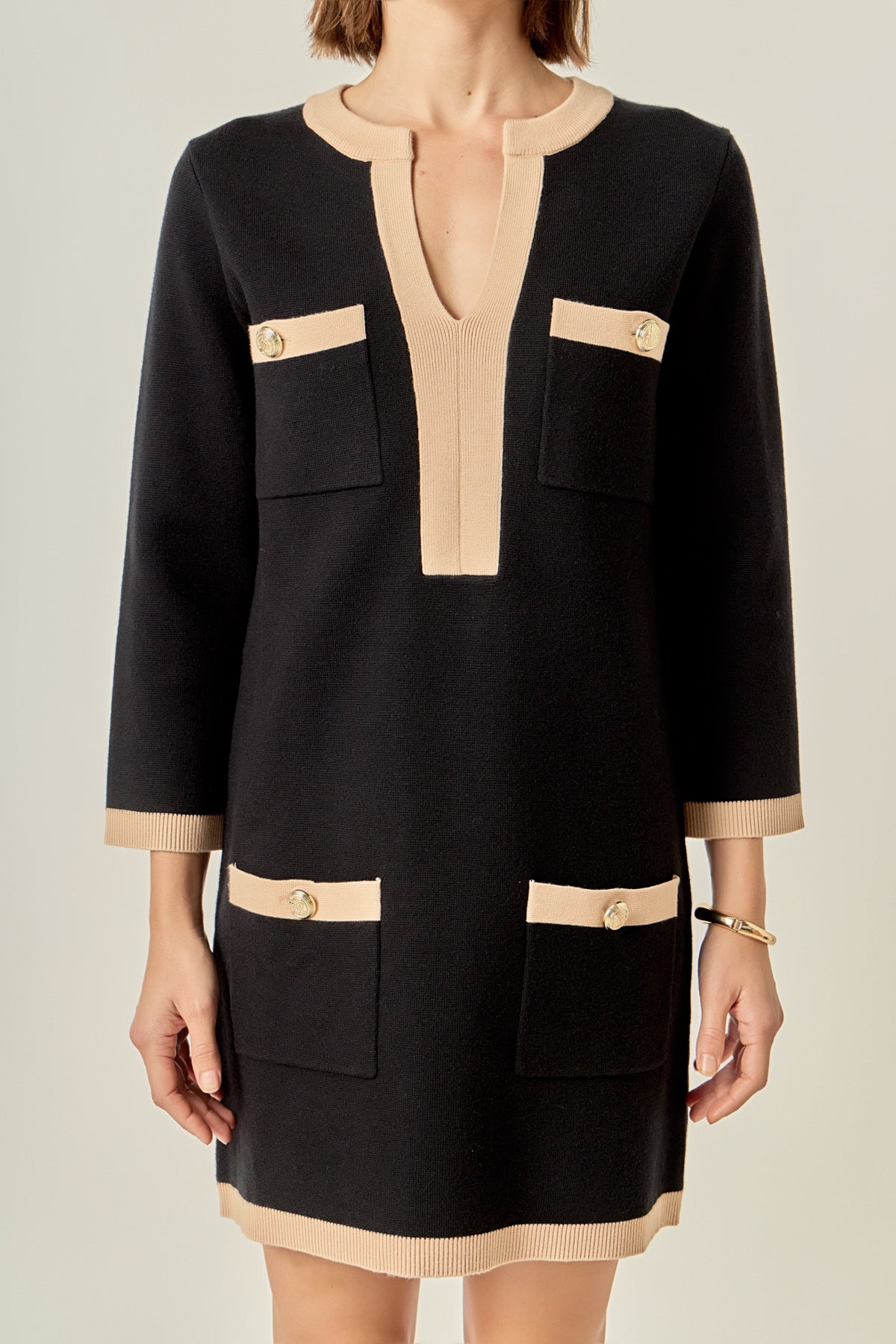 ENGLISH FACTORY - White and Black Mini Knit Dress - DRESSES available at Objectrare