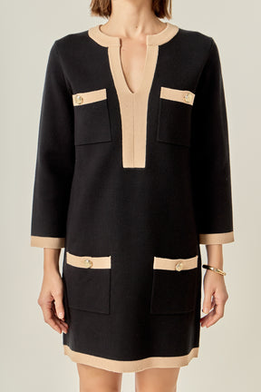 ENGLISH FACTORY - White and Black Mini Knit Dress - DRESSES available at Objectrare