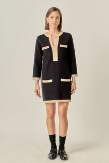 ENGLISH FACTORY - White and Black Mini Knit Dress - DRESSES available at Objectrare