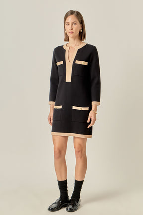 ENGLISH FACTORY - White and Black Mini Knit Dress - DRESSES available at Objectrare