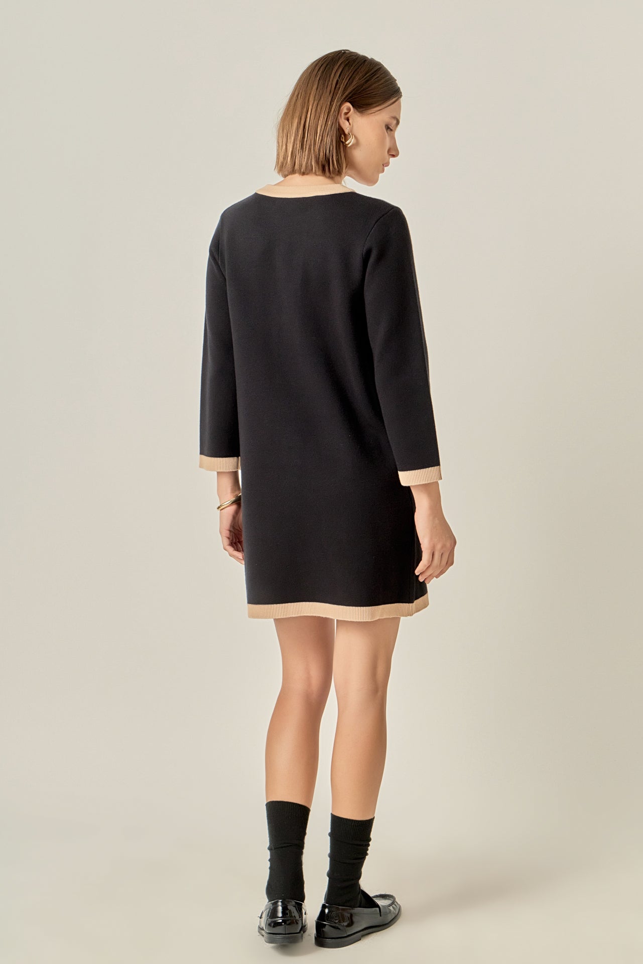 ENGLISH FACTORY - White and Black Mini Knit Dress - DRESSES available at Objectrare