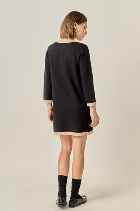 ENGLISH FACTORY - White and Black Mini Knit Dress - DRESSES available at Objectrare