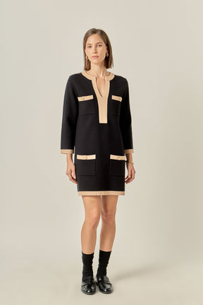 ENGLISH FACTORY - White and Black Mini Knit Dress - DRESSES available at Objectrare