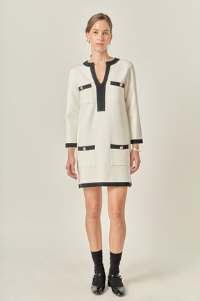 ENGLISH FACTORY - White and Black Mini Knit Dress - DRESSES available at Objectrare