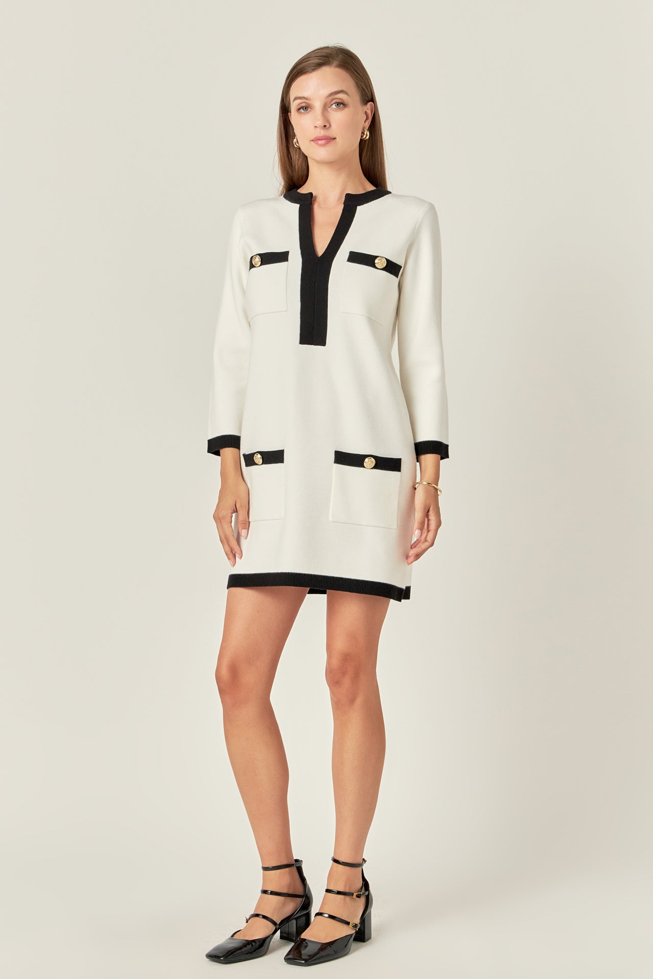 ENGLISH FACTORY - English Factory - White and Black Mini Knit Dress - DRESSES available at Objectrare