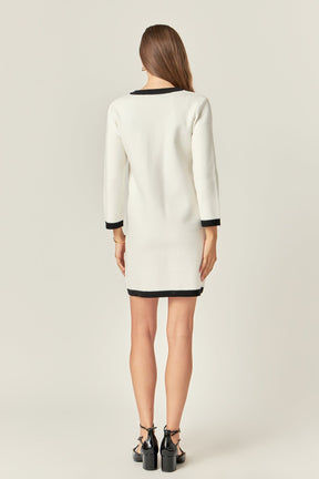 ENGLISH FACTORY - English Factory - White and Black Mini Knit Dress - DRESSES available at Objectrare