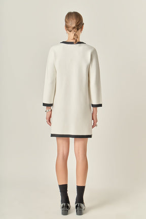 ENGLISH FACTORY - White and Black Mini Knit Dress - DRESSES available at Objectrare