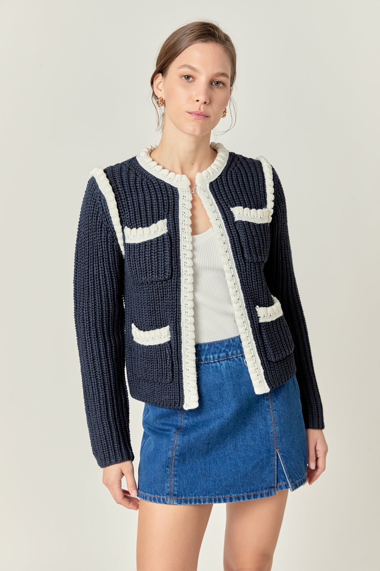 ENGLISH FACTORY - Colorblock Braided Cardigan - JACKETS available at Objectrare