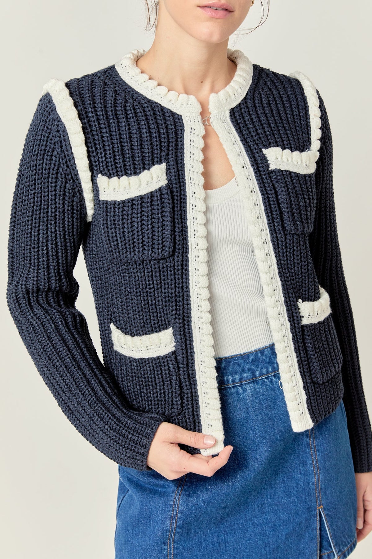 ENGLISH FACTORY - Colorblock Braided Cardigan - JACKETS available at Objectrare