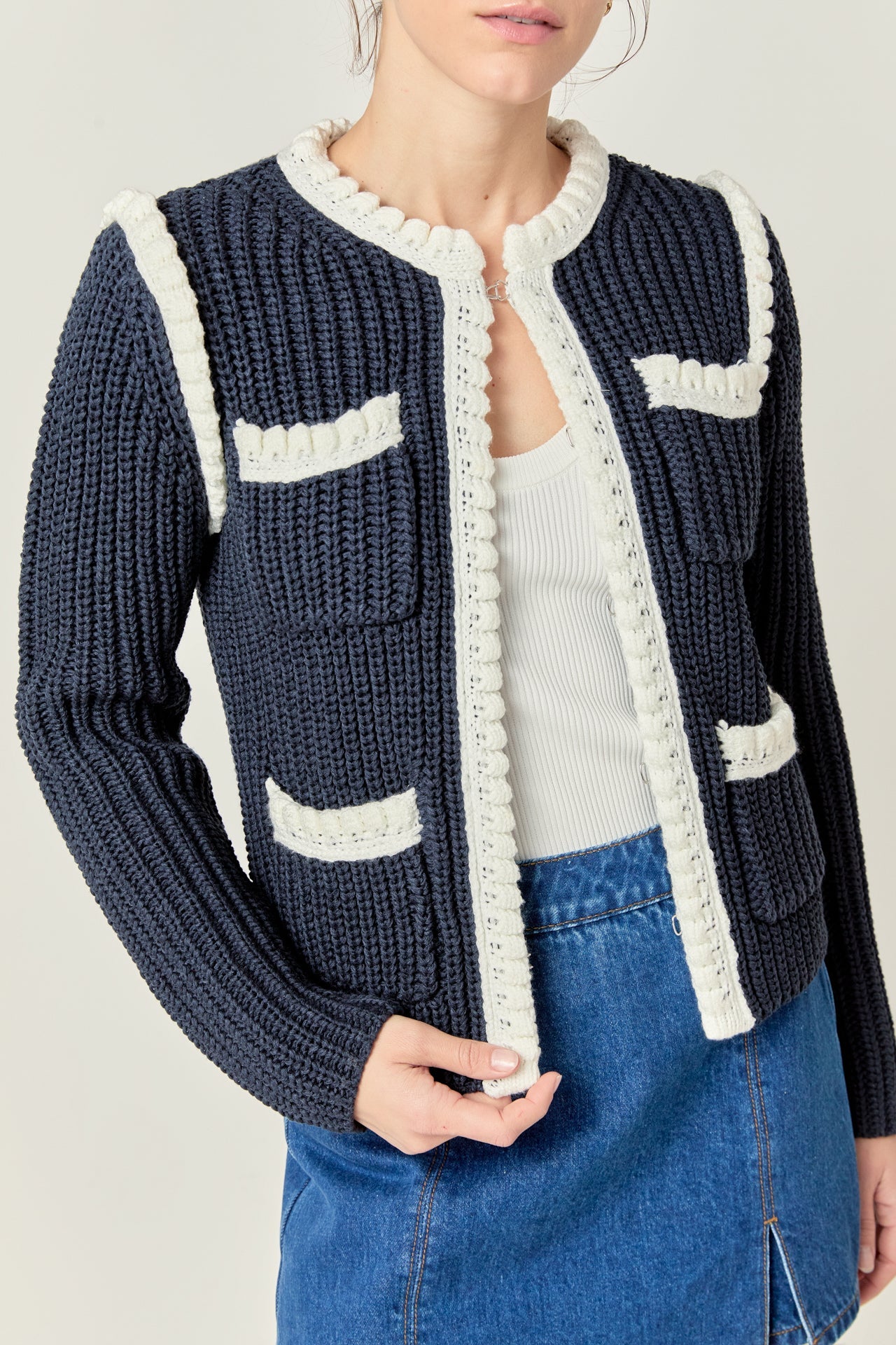 ENGLISH FACTORY - Colorblock Braided Cardigan - JACKETS available at Objectrare