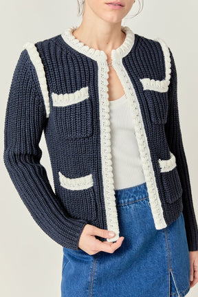 Colorblock Braided Cardigan