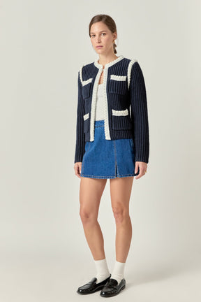 ENGLISH FACTORY - Colorblock Braided Cardigan - JACKETS available at Objectrare