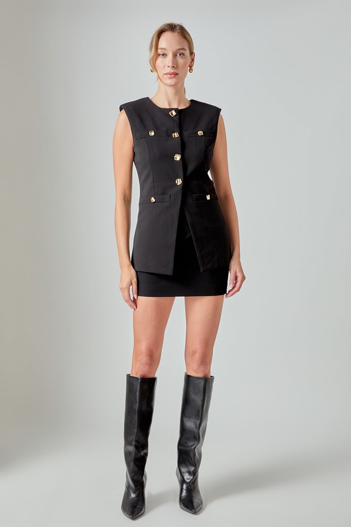 ENDLESS ROSE - Gold Button Detail Long Vest - JACKETS available at Objectrare