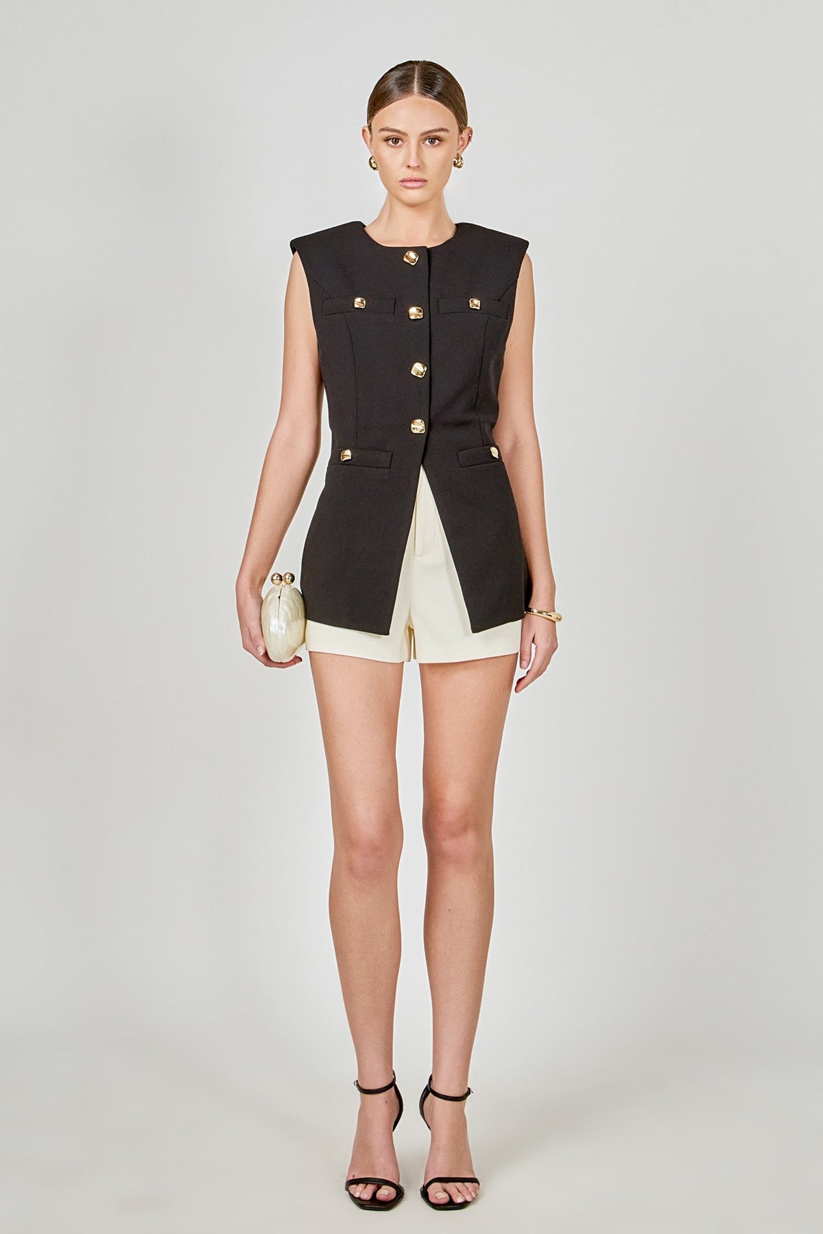 ENDLESS ROSE - Gold Button Detail Long Vest - JACKETS available at Objectrare