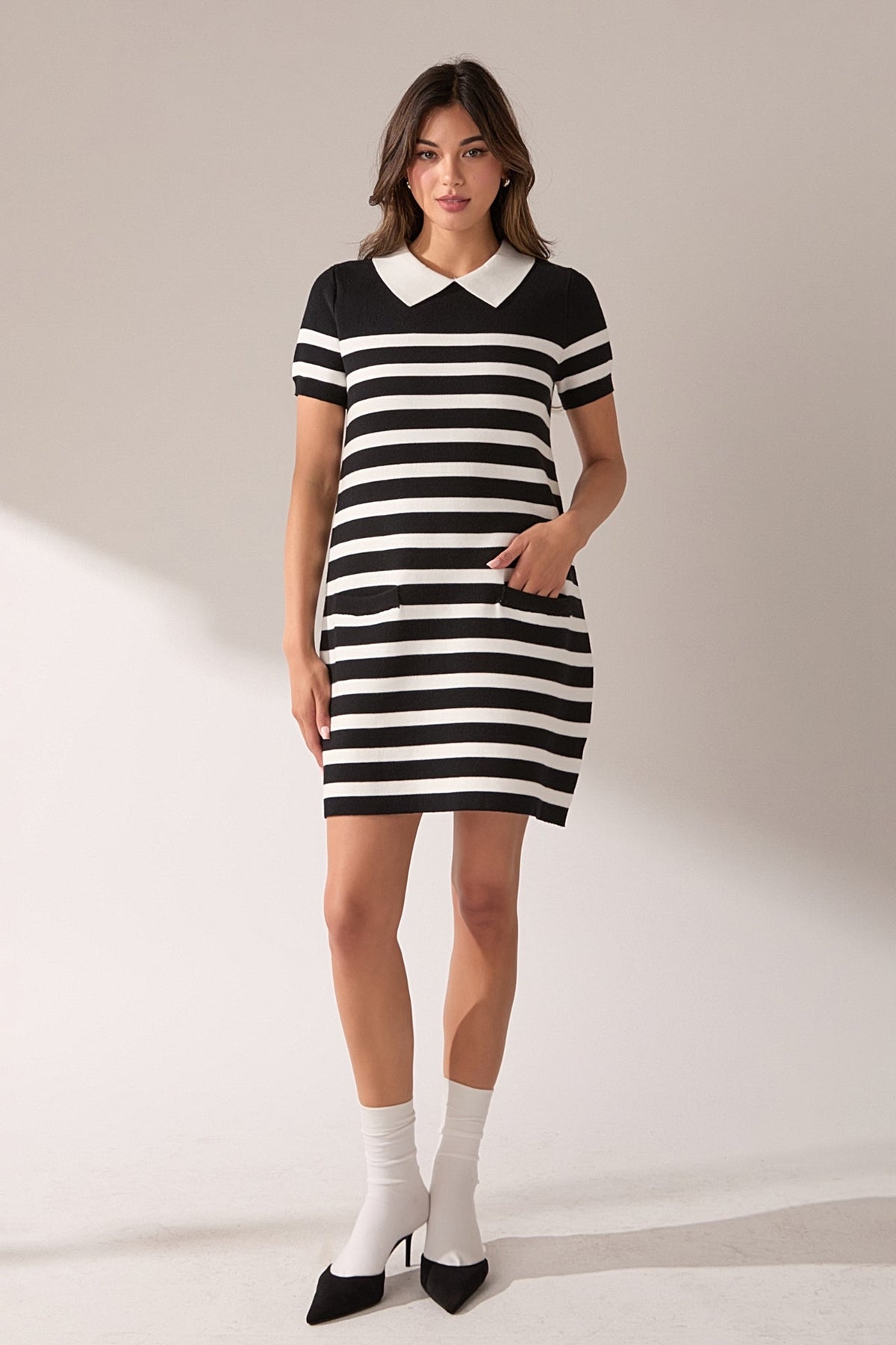 Stripe Collar Mini Dress