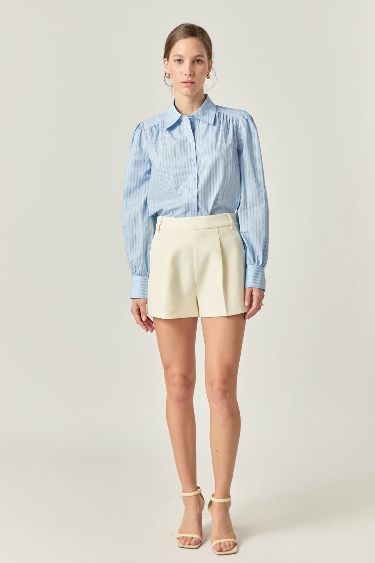 ENGLISH FACTORY - English Factory - White Stripe Button Front Shirt in Powder Blue - TOPS available at Objectrare