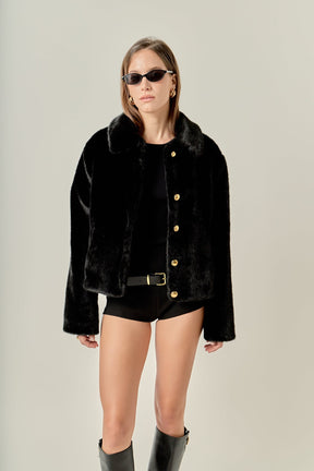 ENGLISH FACTORY - Faux Fur Collar Jacket - JACKETS available at Objectrare