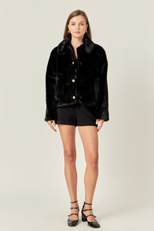 ENGLISH FACTORY - Faux Fur Collar Jacket - JACKETS available at Objectrare