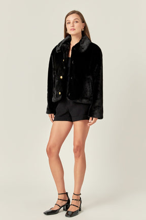 ENGLISH FACTORY - Faux Fur Collar Jacket - JACKETS available at Objectrare