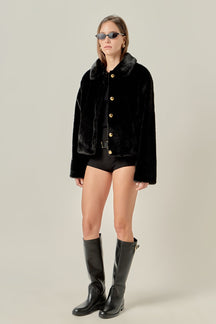 ENGLISH FACTORY - Faux Fur Collar Jacket - JACKETS available at Objectrare