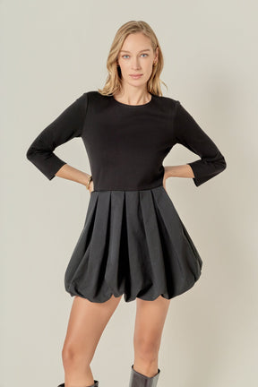 ENGLISH FACTORY - Bubble Hem Mixed Media Mini Dress - DRESSES available at Objectrare
