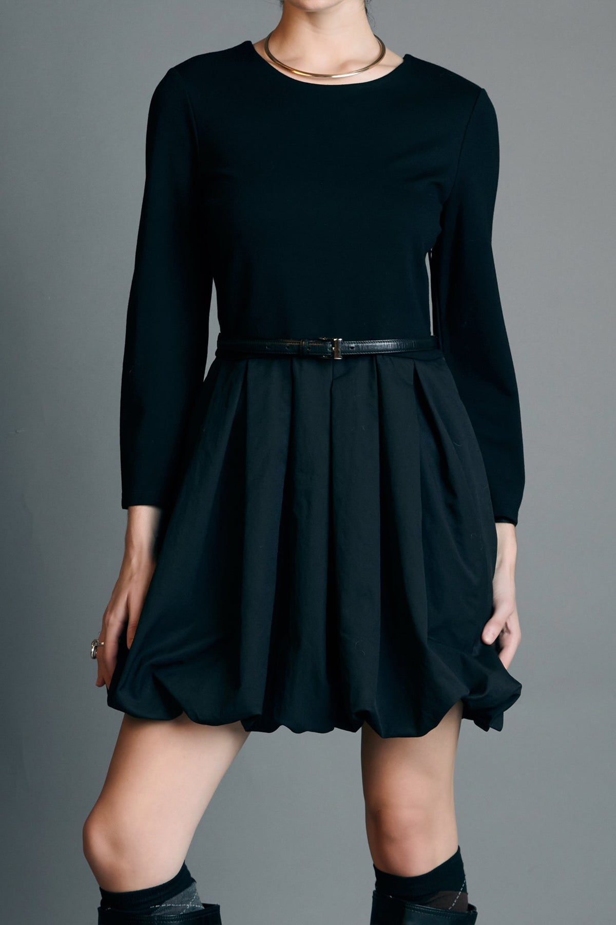 Bubble Hem Mixed Media Mini Dress