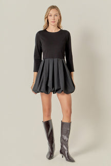 ENGLISH FACTORY - Bubble Hem Mixed Media Mini Dress - DRESSES available at Objectrare