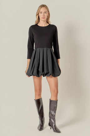 ENGLISH FACTORY - Bubble Hem Mixed Media Mini Dress - DRESSES available at Objectrare