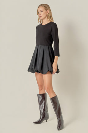 ENGLISH FACTORY - Bubble Hem Mixed Media Mini Dress - DRESSES available at Objectrare
