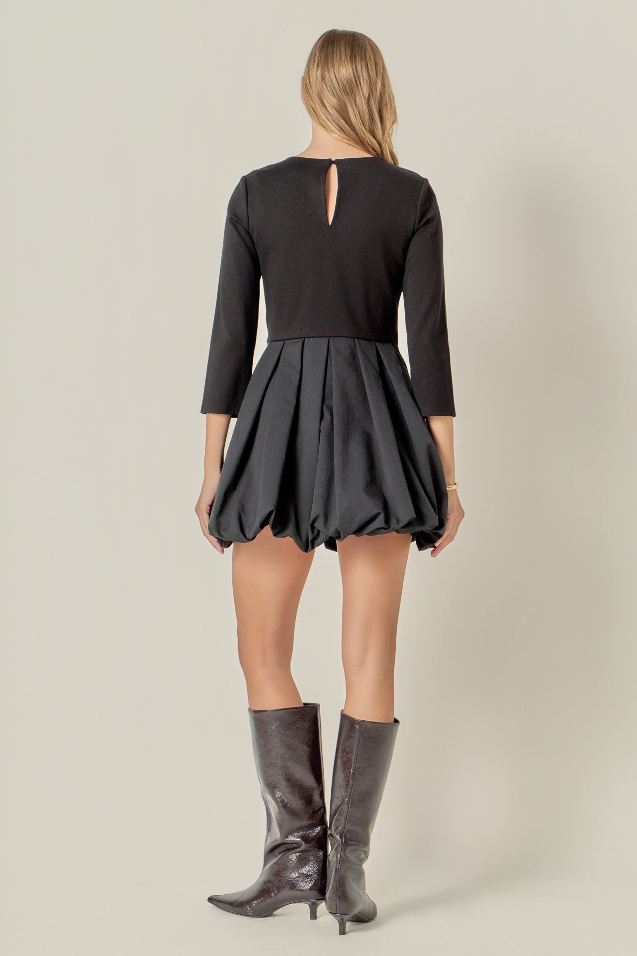 ENGLISH FACTORY - Bubble Hem Mixed Media Mini Dress - DRESSES available at Objectrare