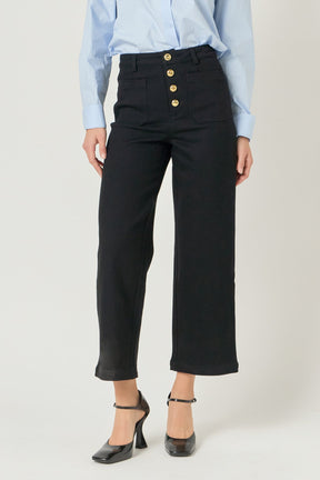 ENGLISH FACTORY - Stretched Gold Button Culotte Pants - PANTS available at Objectrare