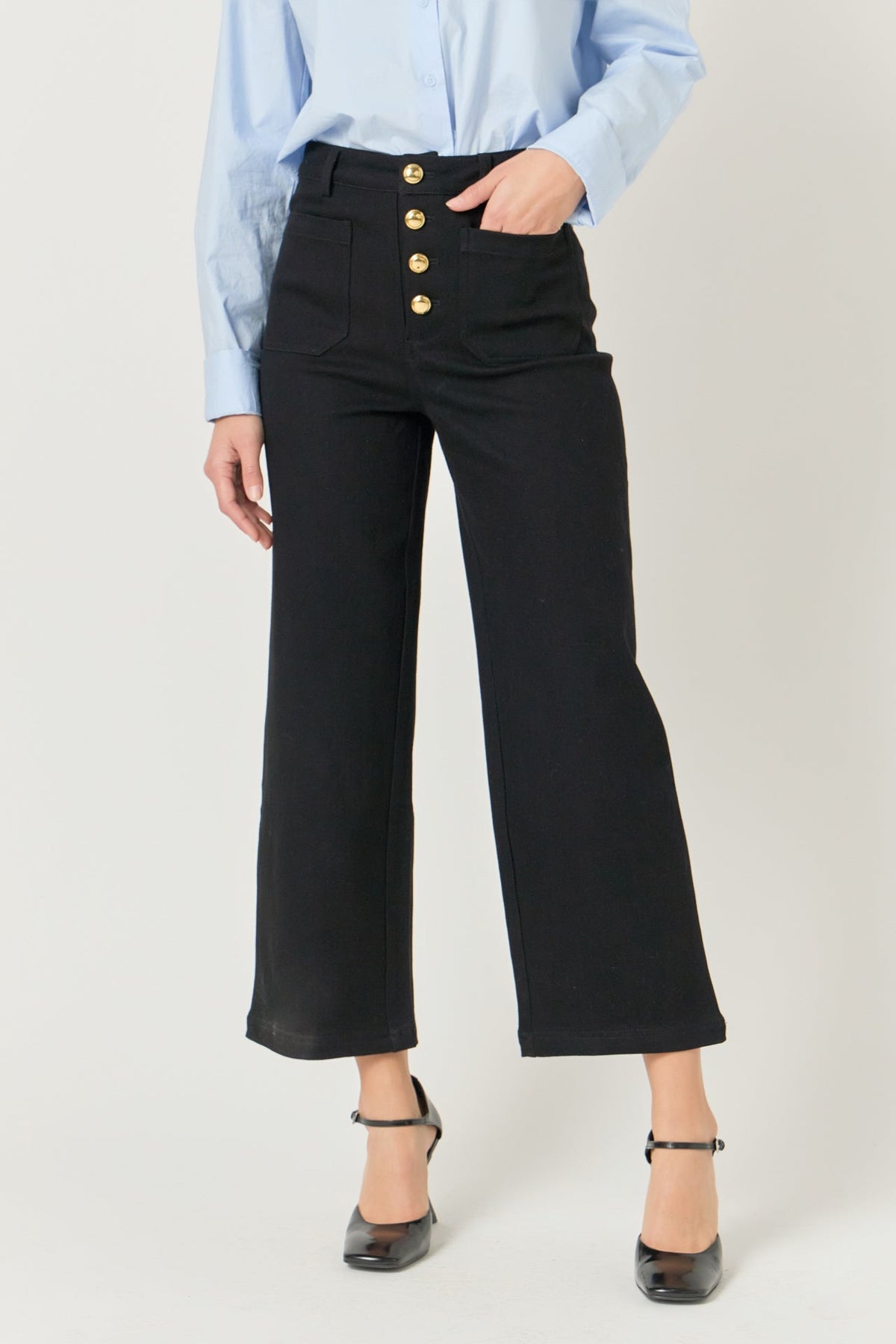 ENGLISH FACTORY - Stretched Gold Button Culotte Pants - PANTS available at Objectrare