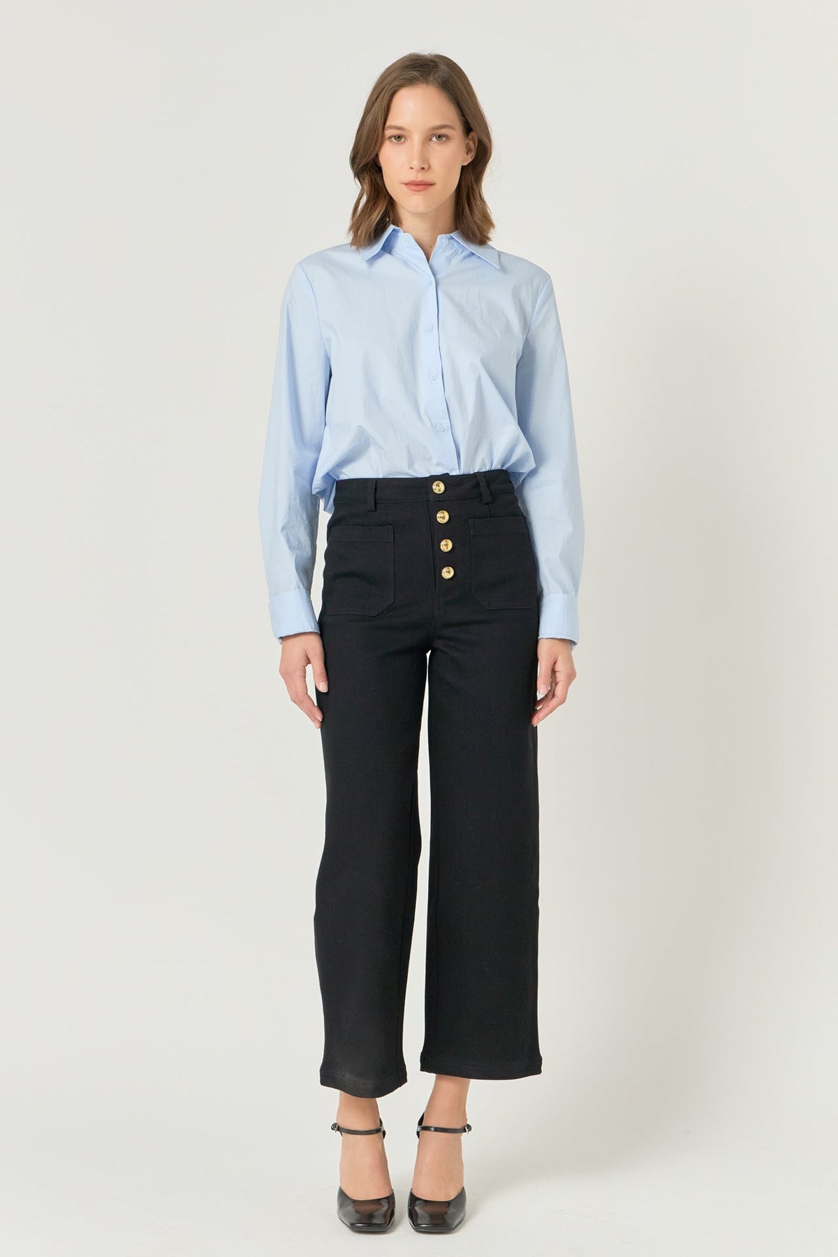 ENGLISH FACTORY - Stretched Gold Button Culotte Pants - PANTS available at Objectrare