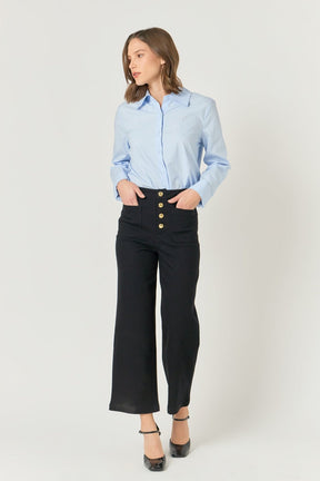 ENGLISH FACTORY - Stretched Gold Button Culotte Pants - PANTS available at Objectrare