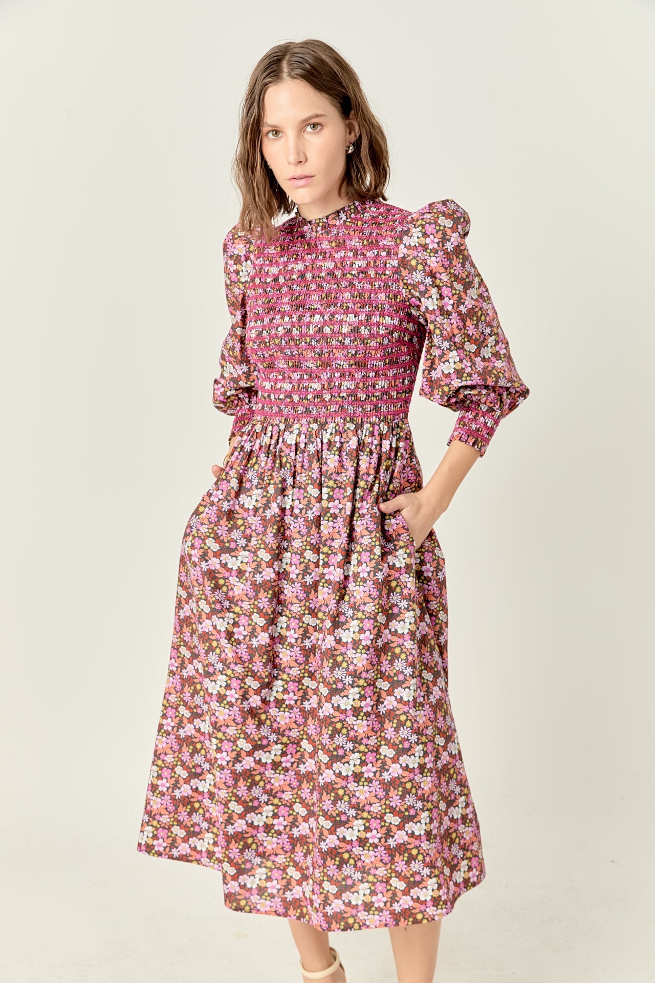 ENGLISH FACTORY - English Factory - Floral Smocked Midi Dress - DRESSES available at Objectrare