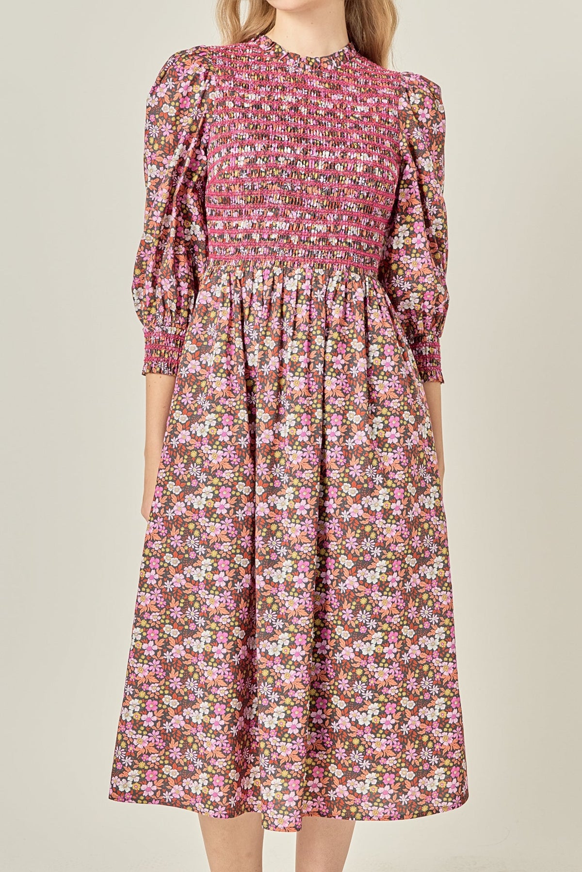 ENGLISH FACTORY - Smocked Floral Midi Dress - DRESSES available at Objectrare
