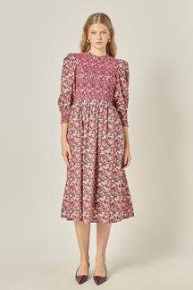 ENGLISH FACTORY - Smocked Floral Midi Dress - DRESSES available at Objectrare