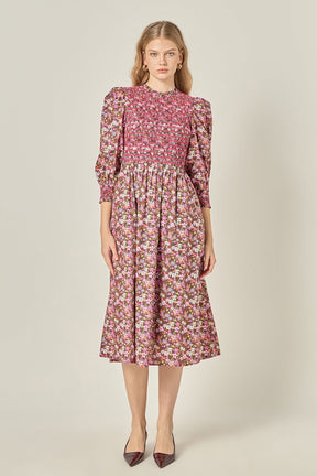 ENGLISH FACTORY - Smocked Floral Midi Dress - DRESSES available at Objectrare