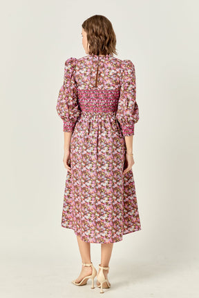 ENGLISH FACTORY - Smocked Floral Midi Dress - DRESSES available at Objectrare