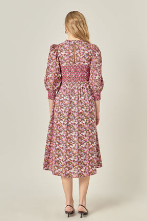 ENGLISH FACTORY - Smocked Floral Midi Dress - DRESSES available at Objectrare